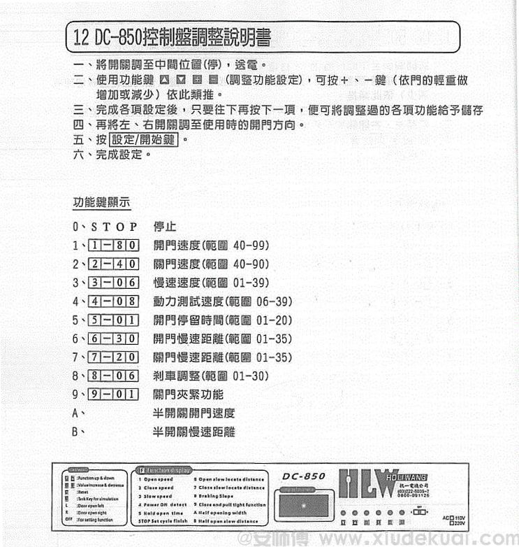HPK自動(dòng)門控制器參數(shù)調(diào)整